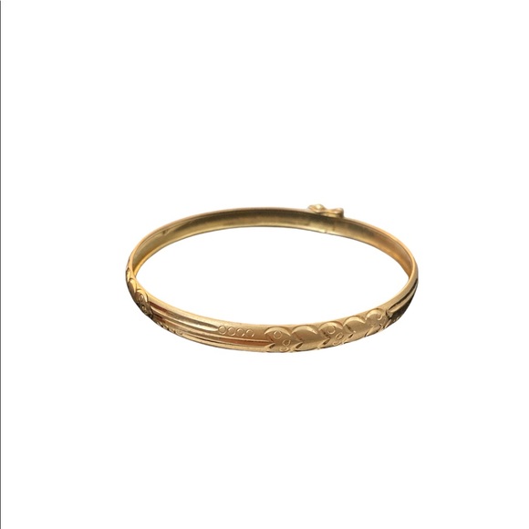 18K Real Yellow Gold Bangle Bracelet Vintage - Picture 5 of 10